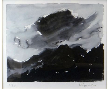SIR KYFFIN WILLIAMS RA limited edition coloured (82/150) print - 'Stormy Mountainscape Snowdon', signed in full, 12 x 14 ins 