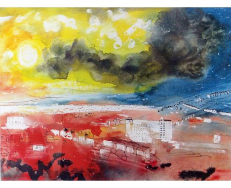 JOHN PIPER 1984 screen-less offset lithograph by Adrian Lack, Senecio Press - 'Swansea: Towards the Gower', unsigned, 13.75 x