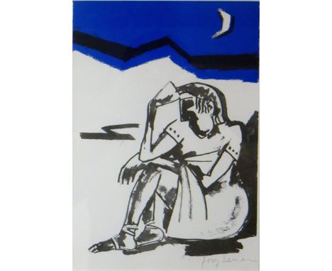JOSEF HERMAN lithograph - female figure seated with forehead resting on hand entitled 'Figure Deep in Thought', signed in pen
