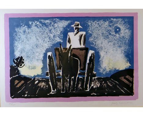 JOSEF HERMAN limited edition (22/100) colour lithograph - farmer, mule and cart, entitled 'The First Star', signed, 14 x 20in