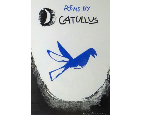 JOSEF HERMAN print - bird in flight, with the moon behind, entitled 'Poems by Catullus', signed 11.5 x 8 ins (29 x 20 cms)