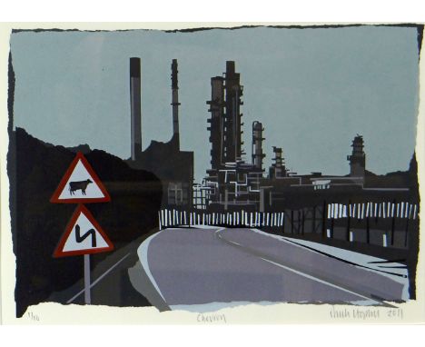 SARAH HOPKINS print - limited edition (1/10) silkscreen print of roadway leading to the 'Chevron' oil refinery, Milford Haven