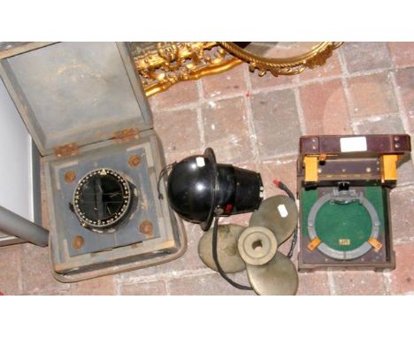 A military cased Azimuth Circle, together with military compass, etc. 
