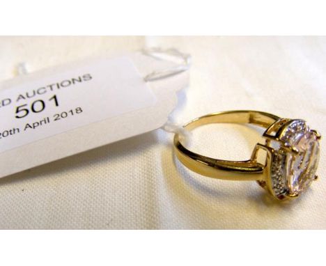 A 9ct yellow gold morganite and diamond ring - Size N 