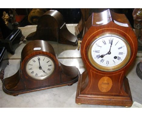 An Edwardian inlaid mantel clock by Gustav Becker - 30cm high, together with one other mantel clock 