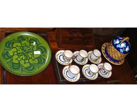 A Poole charger, majolica style cheese dish and cover, etc. 