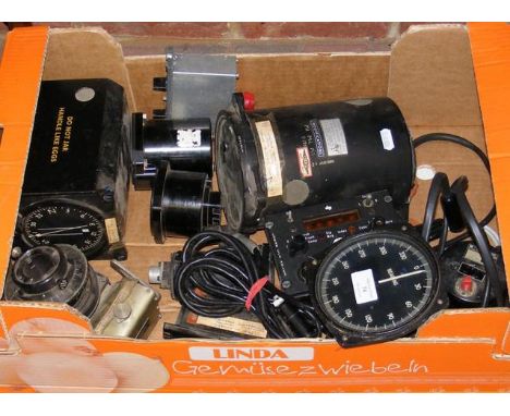 Selection of old navigation equipment, including giro compass and other 