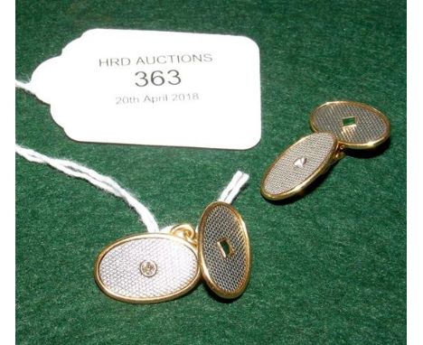 A pair of gent's 18ct gold vintage cuff links with emerald and diamond stones 