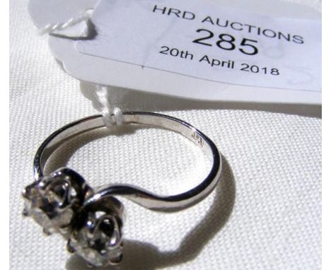 A two stone diamond ring in platinum setting - Size NCONDITION REPORTseems ok - diamonds 4mm dia approx