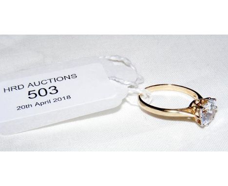 A 9ct yellow gold cubic zirconia ring  - Size N