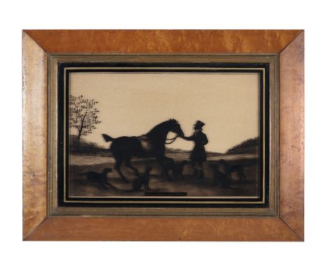 ATTRIBUTED TO AUGUSTE EDOUART (FRENCH, 1789 - 1861)Set of three silhouettes in maple frames 'Huntsman and Hounds' 'Hunting (2