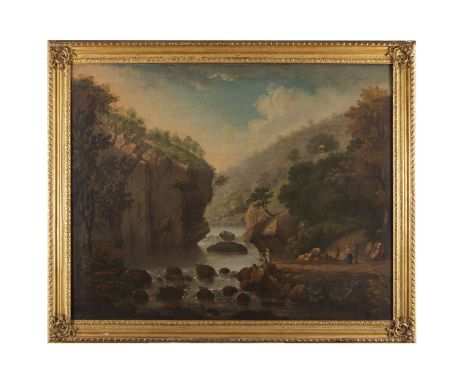 ATTRIBUTED TO ROBERT CARVER (c.1730-1791)Elegant Fisherfolk on the Dargle below the DahoolOil on canvas, 100 x 126cmProvenanc