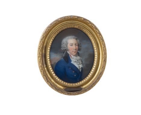 ALEXANDER POPE (1763-1835)Portrait of a gentleman, half-length with powdered hair, in blue coat and elaborately tied white si