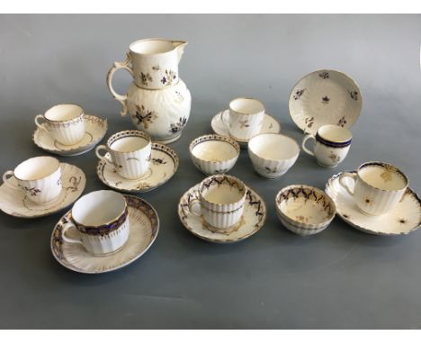 Various 18th/19th century English porcelain to include Caughley Dresden pattern mask jug height 19cm, eight teacups, three bo