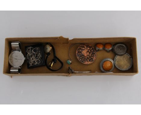 Collection of Arts and Crafts brooches, bangle (broken), Gent's AVIA wristwatch on bracelet strap, Lady's 9ct wristwatch on b
