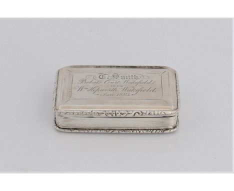 A George II Nathaniel Mills silver snuff box with later presentation inscription to top with marks for Birmingham 1835 and in