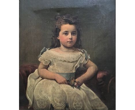 Framed, unsigned oil on canvas, portrait of Jessie Harriette Bradshaigh-Bradshaw (1871-1875), daughter of James Bradshaigh-Br