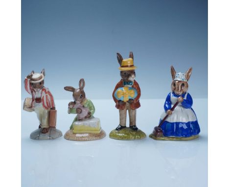 Group of four Royal Doulton Bunnykins figurines, each hand painted with vivid colors and delightful character details. Clean 