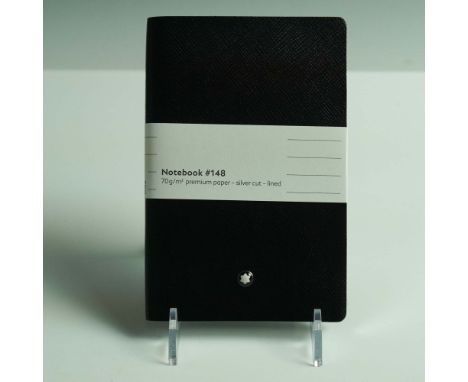 Elegant Montblanc Fine Stationery notebook, model #148, featuring a classic black hard cover with rounded corners and embosse