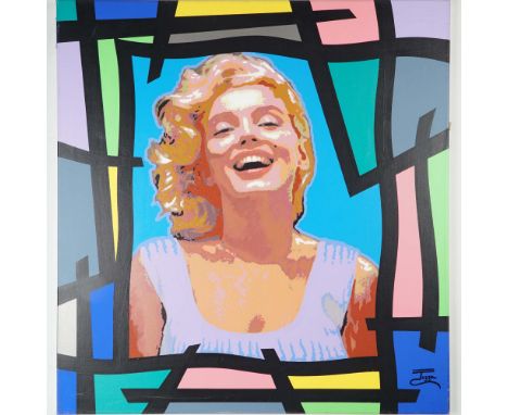 Vibrant pop art portrait of Marilyn Monroe by acclaimed Brazilian-American artist Jozza, known for his colorful and energetic