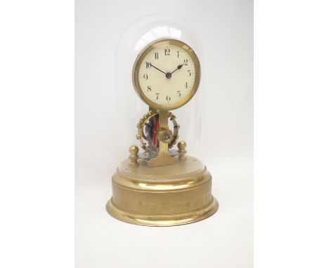 Early 20th century Eureka type electric clock, circular enamel Arabic dial, numbered on back '1689', under glass dome, H37cm 