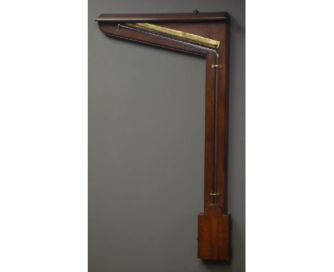 George III mahogany cased mercury signpost barometer, sloped moulded rectangular top above engraved rectangular brass scale '