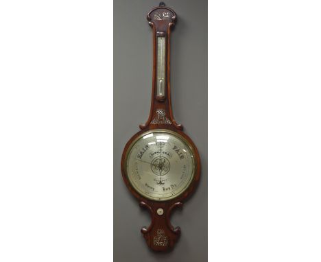 Victorian rosewood mercury barometer with thermometer, 12" silvered dial signed 'J. Somalvico & Co. Hatton Garden, London', f