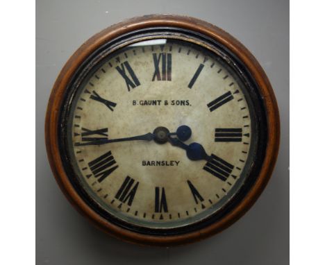 Large Victorian circular wall clock, 14 1/2'' dial signed 'B.Gaunt & Sons, Barnsley', tapered four pillar single fusee moveme