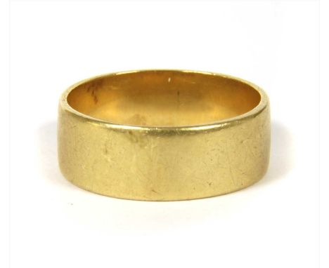 An 18ct gold flat section wedding ring, London 1973, 6mm wide, 4.10g Finger size J