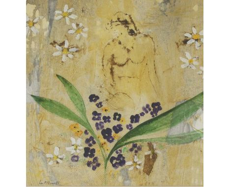 *Leo McDowell (1936-2011) 'NUDE WITH FLOWERS' Signed l.l., with label verso, mixed media 28 x 27cm *Artist's Resale Right may