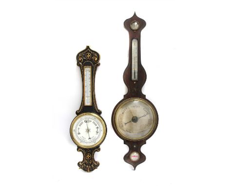 A Victorian brass inlaid rosewood wheel barometer, by L Casella, London, 105cm high and another (2) Provenance: Formerly situ