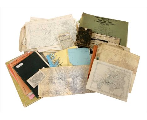 A box of old maps and plans , including small county maps of Cambridgeshire (8) Hunts (11) Leicestershire (10) Wiltshire (5) 