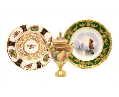 A collection of decorative ceramics , to include a Coalport vase and cover decorated with fruit, a Royal Crown Derby cabinet 