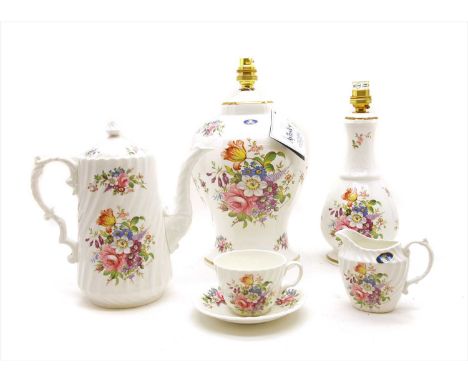 A collection of Aynsley 'Howard Sprays' tea-wares, together with two Aynsley table lamp boxed, and a quantity of boxed crysta