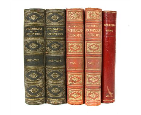 1- Hutchinson's Picturesque Europe, 4 Vols. nd, c1920’s; Leather binding; 2- Another set, 3 Vols. Half leather ; 3- The Imper