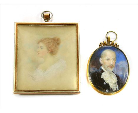 Alyn Williams (1865-1941) 'MRS WILLIAMS' Miniature on ivory, signed and dated 1897 7.4 x 6cm; 'A FOURTH PORTRAIT OF MYSELF' G