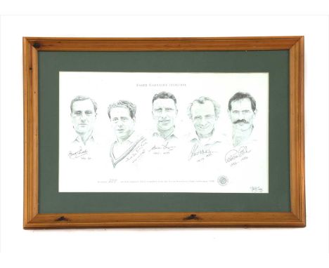 ESSEX COUNTY CRICKET: Essex Captains, 1950-94. Limited edition print of a pencil sketch by artist J. Sims. No. 219 of 250, si