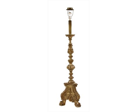 A carved and giltwood standard lamp and shade Provenance: The property of the late Mr &amp; Mrs Brian Lister, The Old Rectory