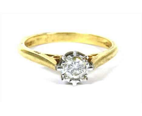 An 18ct gold single stone diamond ring, with a brilliant cut diamond, estimated as approximately 0.23ct, grain set to an illu