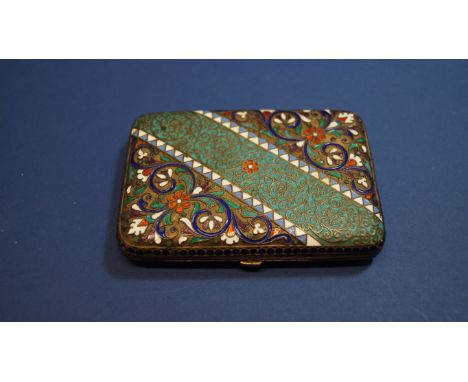 A late 19th century Russian .84 silver gilt and cloisonne enamel cigarette case, maker B P, Moscow, 9.5 x 6.6cm.