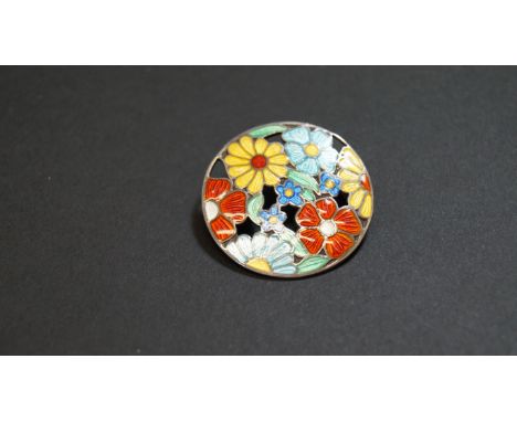 A silver and enamel daisy brooch, by AHD&S.