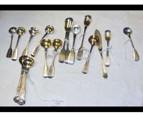 A selection of silver table salt, mustard and other spoons 