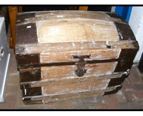 A metal bound dome topped trunk - width 80cm 