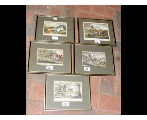 Five coloured hunting prints - one inscribed 'Drawing Cover' 