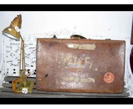 A vintage anglepoise lamp, together with a suitcase having Cunard White Star label 