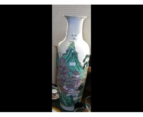Oriental floor vase with garden and mountain decoration - 75cm high (See Condition Report) CONDITION REPORTAs per imagessmall