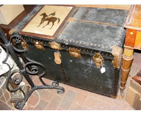 A Blue Label metal bound trunk - width 95cm 