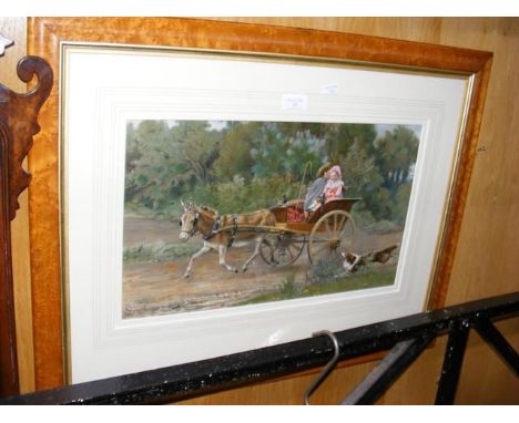 A maple framed and glazed print depicting donkey cart - entitled 'Sweethearts' 