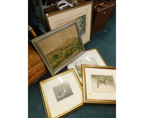 Various prints, pictures, frames, Cresswell (Boak) Killarney, coloured etching, various other pictures and prints, Jennifer A