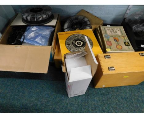 A Hanimex La Ronde slide projector, partially boxed, quantity of various slides, slide cases, The Great World War a history b